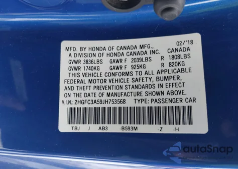 2018 Honda Civic Si z USA, uszkodzony, nr VIN 2HGFC3A59JH753568